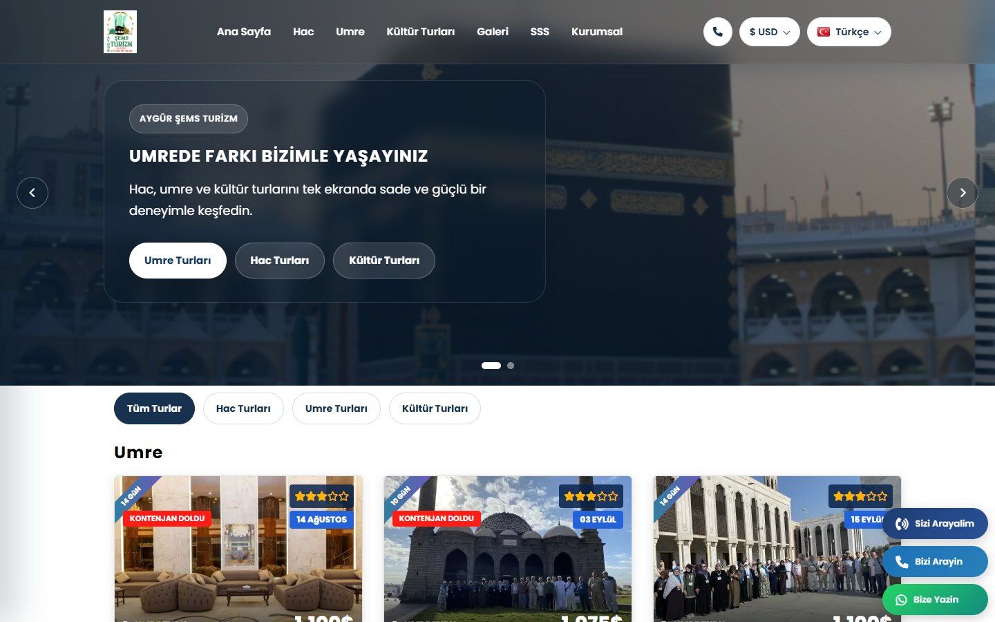 Aygür Sems Turizm web sitesi